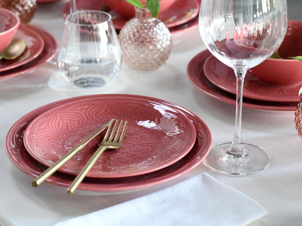 12-teiliges Geschirrset Mandala | Porzellan-Teller-Set für jede Mahlzeit | Spülmaschinen- und mikrowellenfest