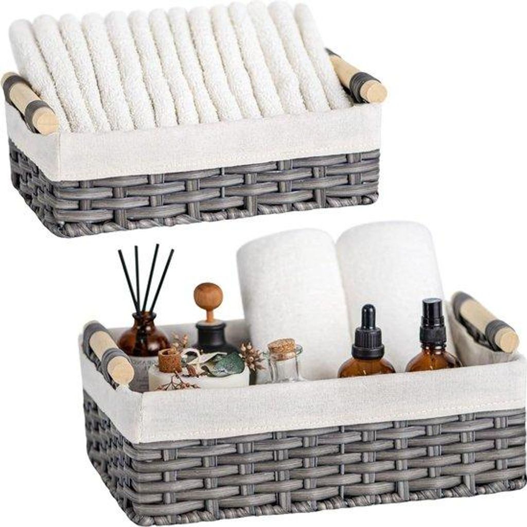 Wicker Organizer für Regale - Kleine dekorative Wicker-Körbe für Hausdekoration - Abstellkorb für Organisation - Grau