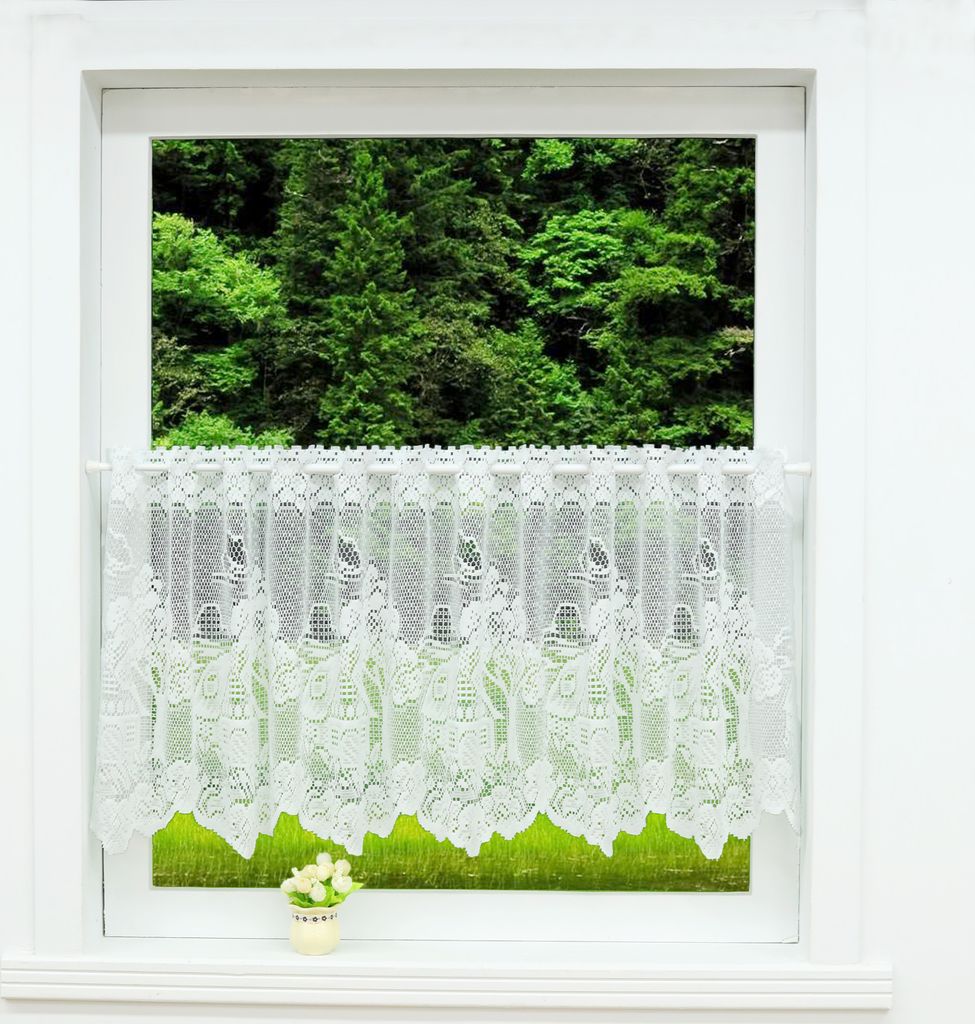 Joyswahl Scheibengardine Bistrogardine Kurztores mit Hausmotiven Landhausstil Küche Gardinen transparent BxH 160x30 cm weiß 1 Stück