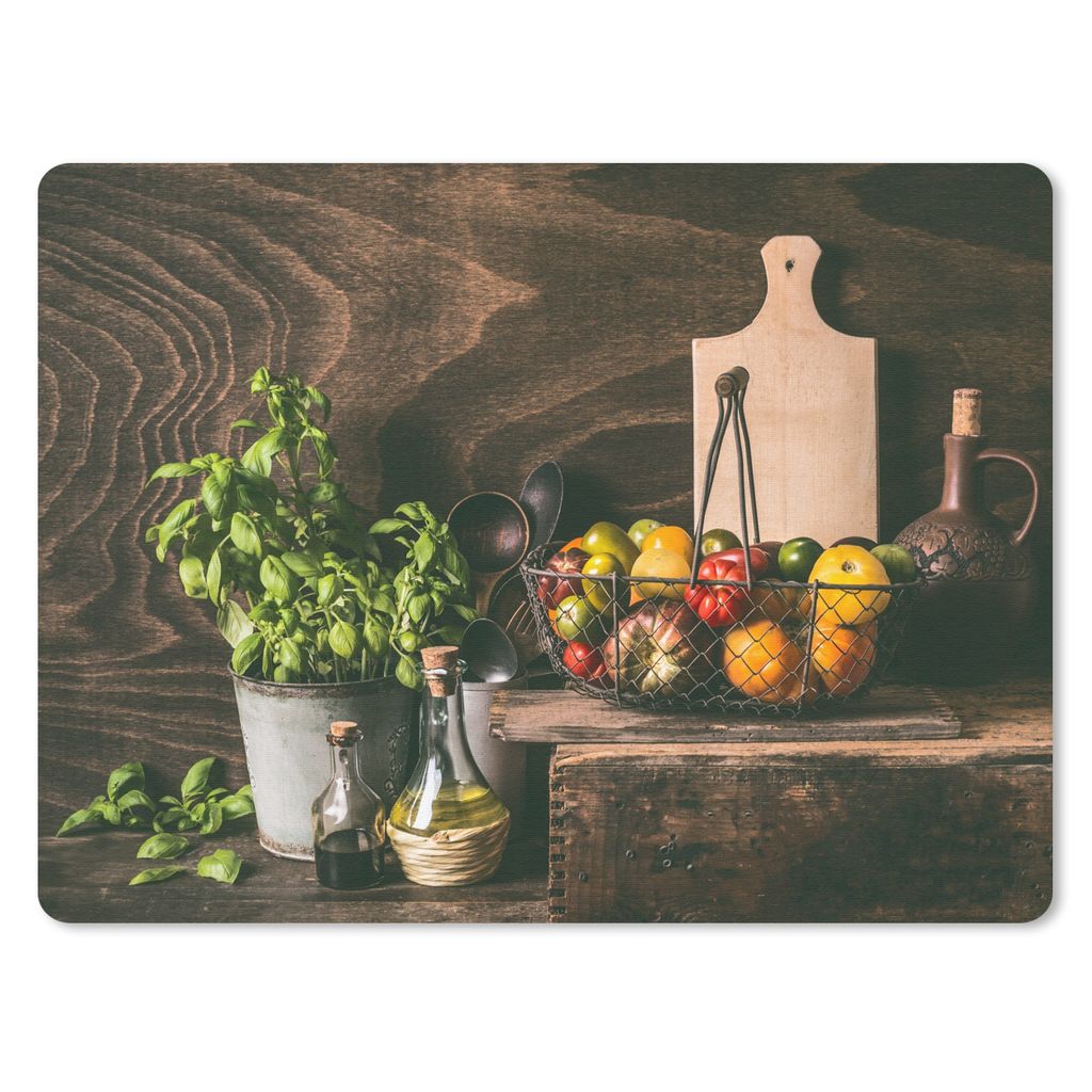 MuchoWow Mauspad Mousepad Gemüse - Kräuter - Rustikal - Stilleben - Basilikum 23x19 cm - Mousepads - Maus Mat - Pad - Mausunterlage - Schreibti...