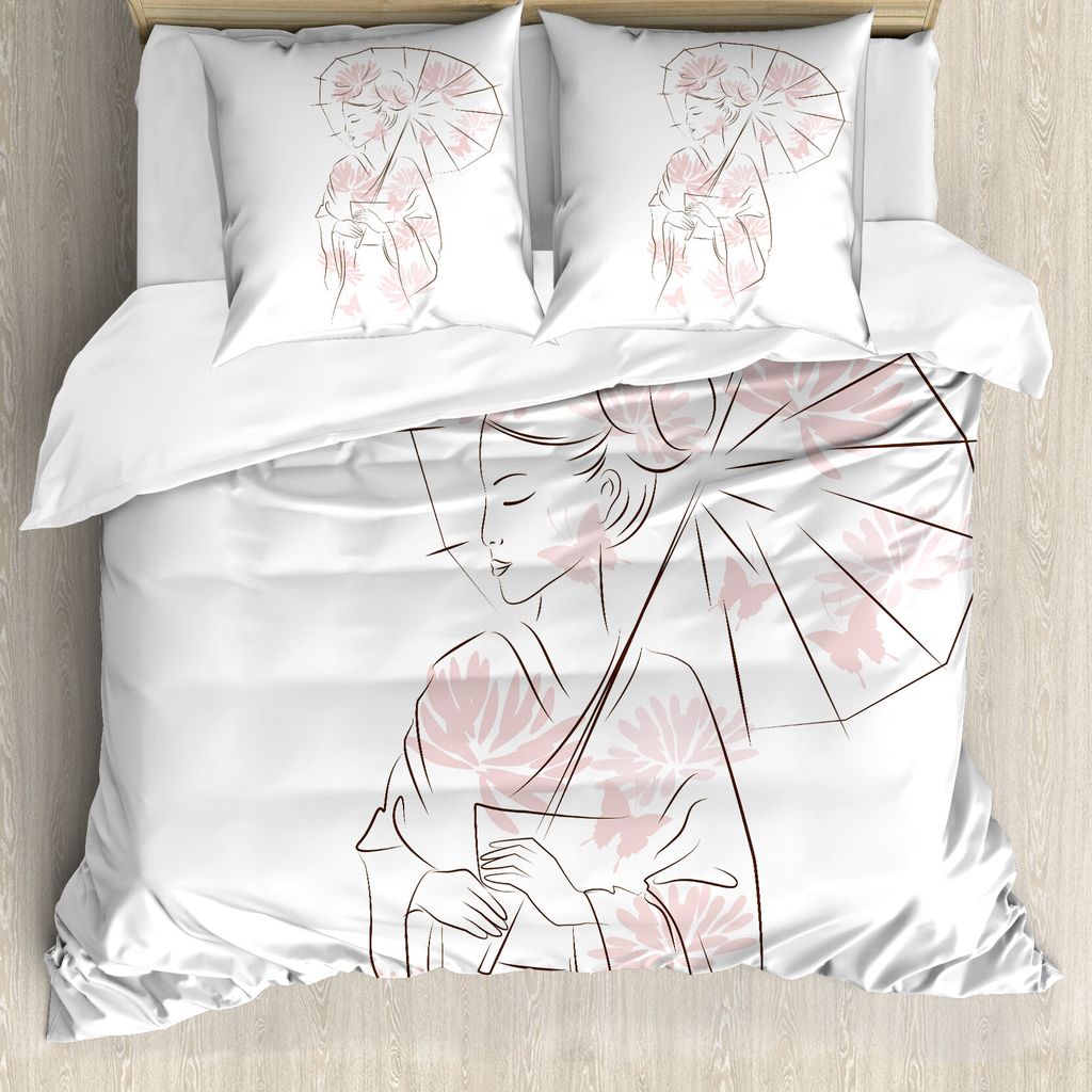 ABAKUHAUS Regenschirm-Mädchen Bettbezug Set für Einzelbetten, Geisha-Mädchen, Milbensicher Allergiker geeignet mit Kissenbezug, 200 cm x 200 cm ...