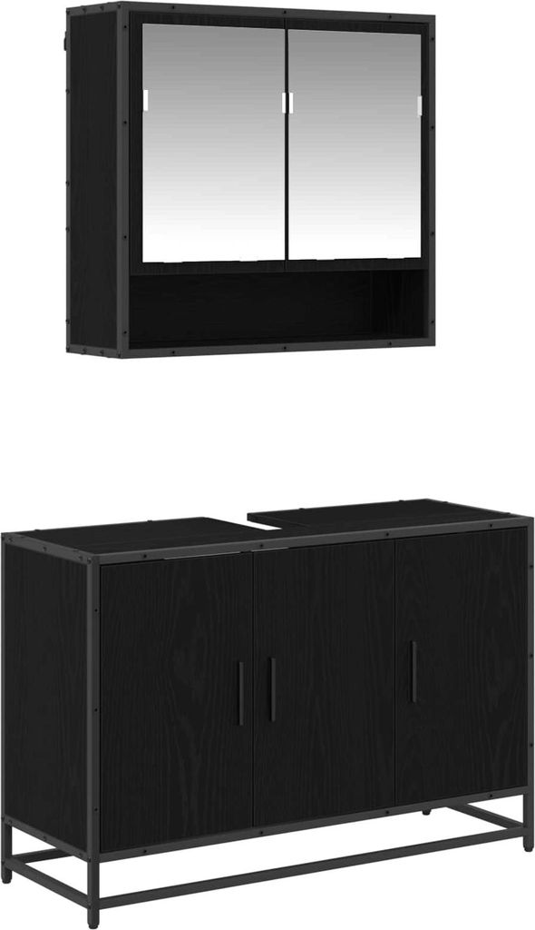Badezimmermöbel-Set 2 pcs Schwarz Eichen-Optik Holzwerkstoff