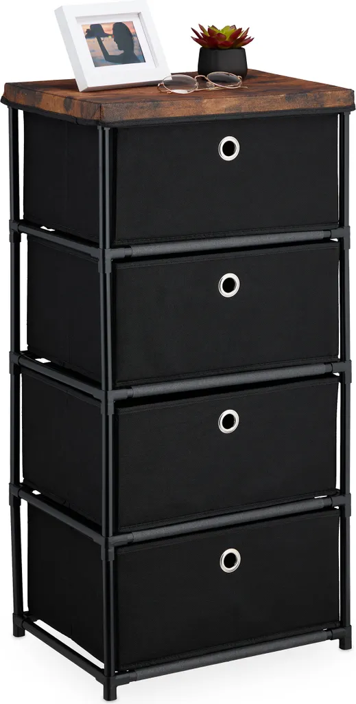 cassettiera relaxdays effetto legno con cassetti in tessuto