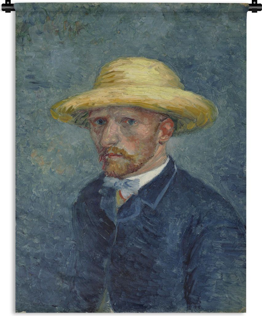 MuchoWow Wandteppich Wandbehang Selbstbildnis mit Hut - Vincent van Gogh 90x120 cm Tapisserie Dekoration Wandtuch - Wanddeko