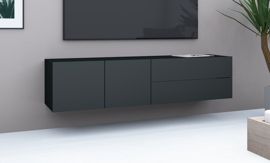 Kommode, Hängeschrank "Sophia" 152cm 2SK, schwarz-matt Produktbild 
