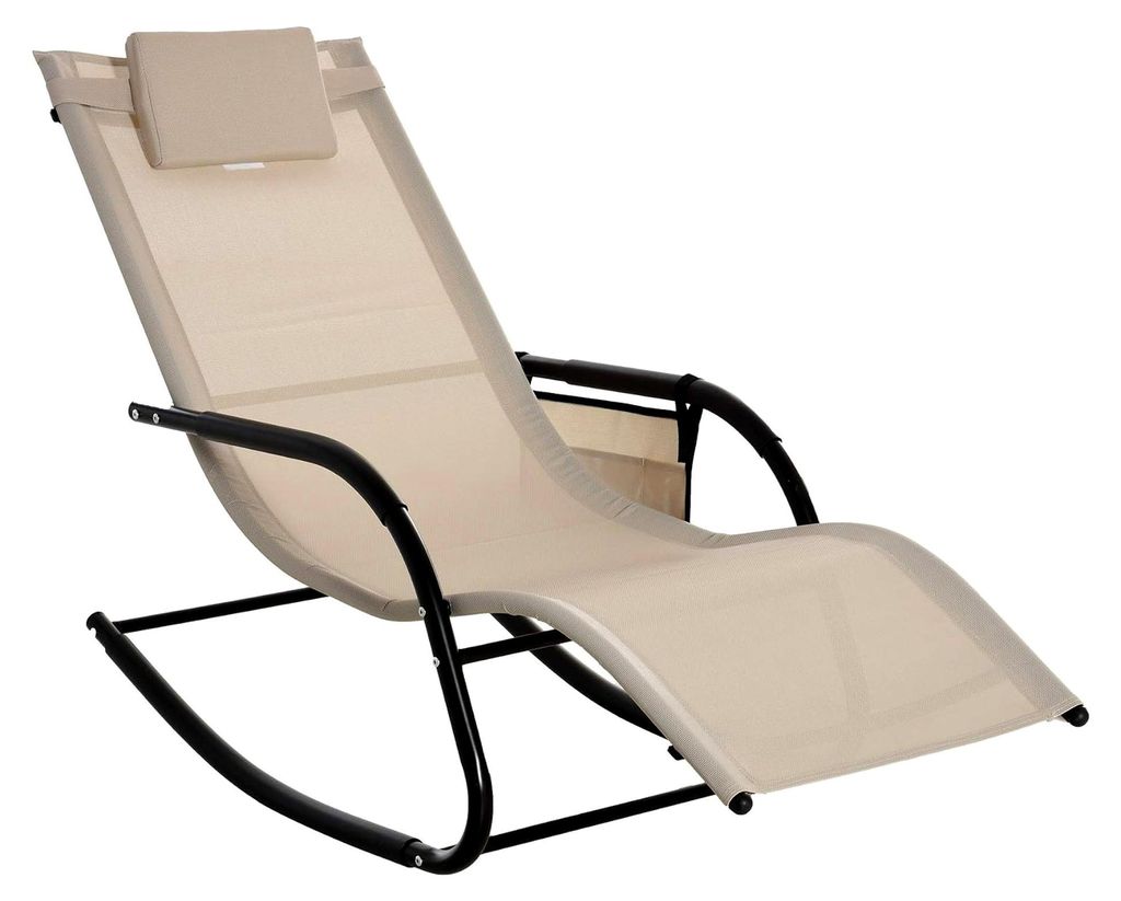 Schaukelstuhl Schwingsessel Gartenstuhl Schaukelliege Metall Mesh Beige 150 x 62 x 88 cm