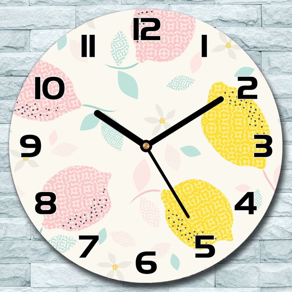 Wanduhr aus Glas Rund fi 30 Zitrone mit Blumen Quarz Deko Schlafzimmer Büro