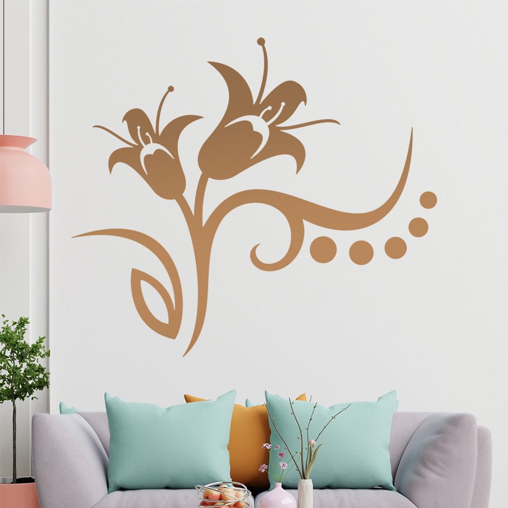 Blume - Linien Punkte Wandtattoo in 6 Größen - Wandaufkleber Wall Sticker - Dekoration, Küche, Wohnzimmer, Schlafzimmer, Badezimmer
