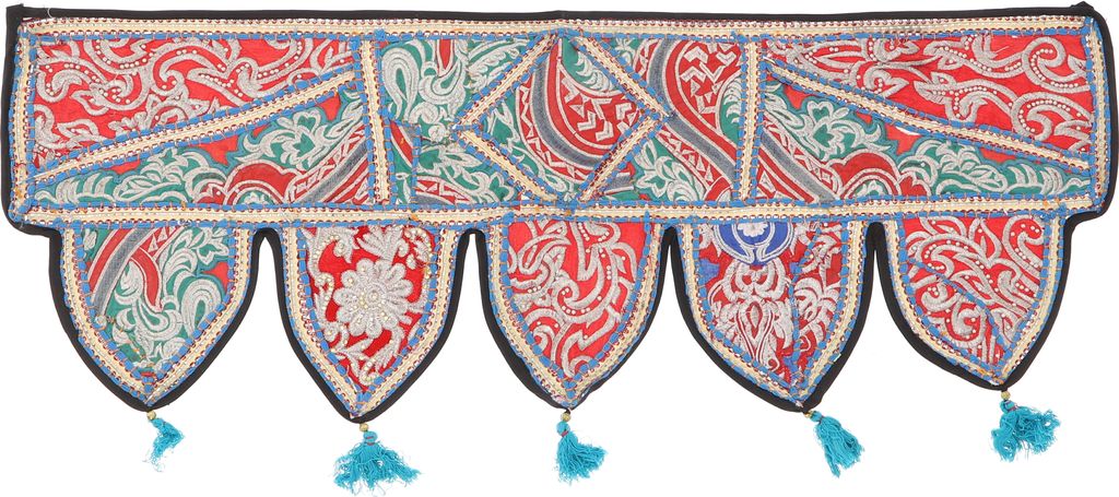 Orientalischer Wandbehang, Indischer Türbehang, Wimpel Wandteppich, Wanddekoration, Tür Deko Einzelstück 100*35 cm - Design 13, Blau, Baumwolle,...