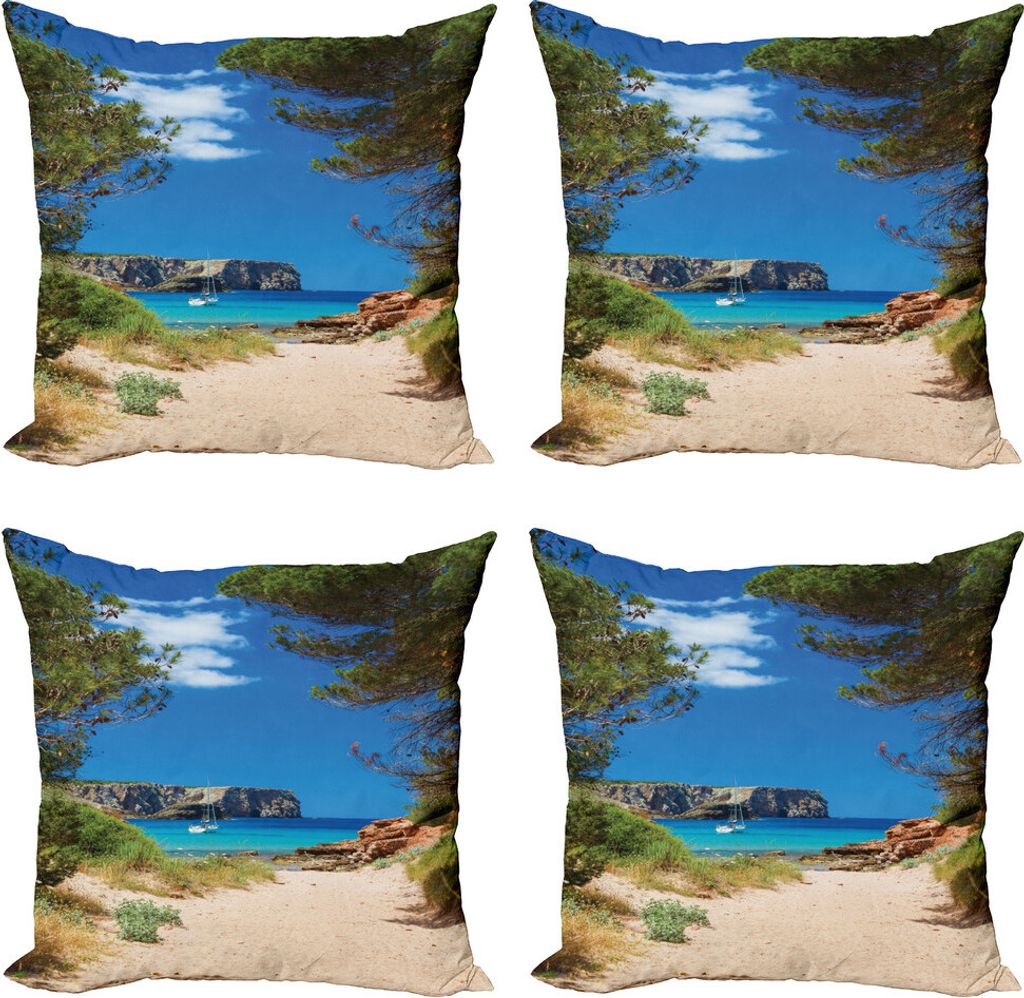 ABAKUHAUS Strand Kissenbezug Set (4 Stück), Sand Pathway to Ozean, Moderner Doppelseitiger Digitaldruck, 60 cm x 60 cm, Mehrfarbig