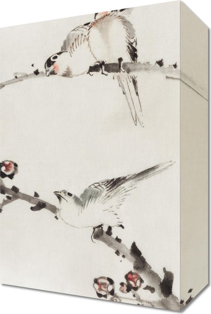 Bild 20x30cm Drei Vögel auf Ästen, Hokusai Vintage für das Wohnzimmer