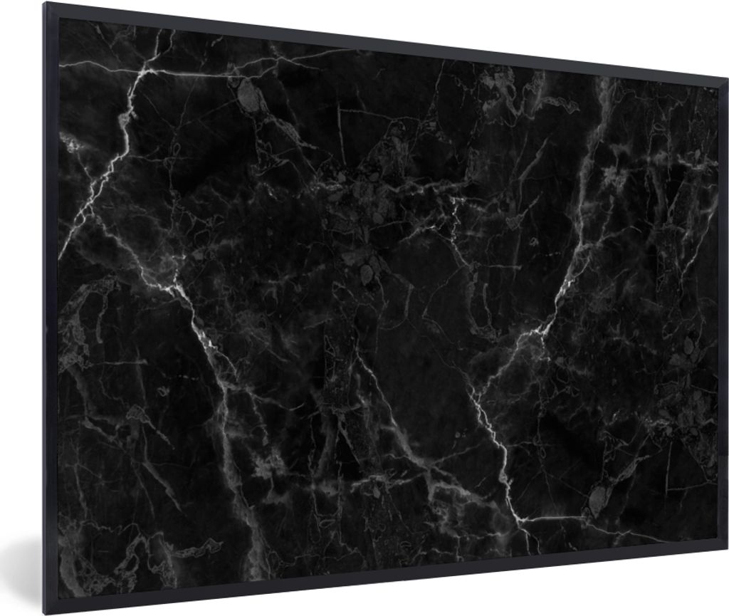MuchoWow Gerahmtes Poster Marmor - Schwarz - Weiß - Textur - Marmoroptik 60x40 cm - Poster mit Schwarzem Bilderrahmen Wandposter Rahmen Foto Bil...