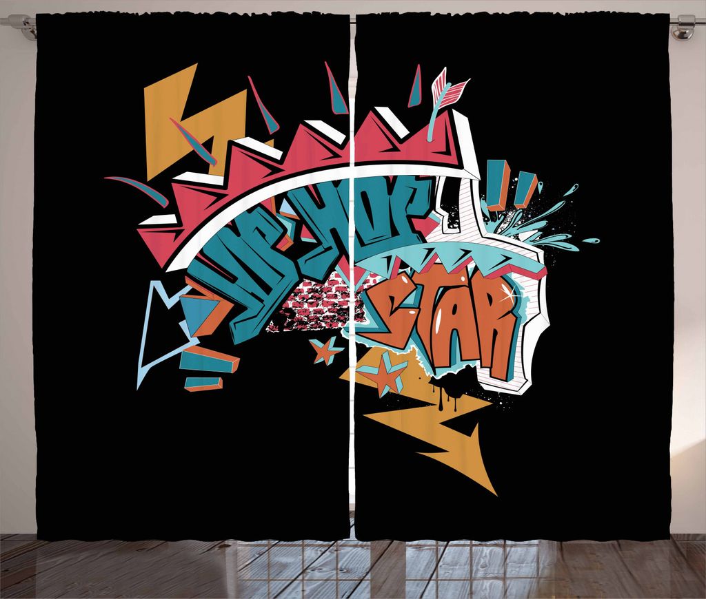 ABAKUHAUS HipHop Rustikaler Vorhang, Underground Grafitti, Wohnzimmer Universalband Gardinen mit Schlaufen und Haken, 280 x 225 cm, Mehrfarbig