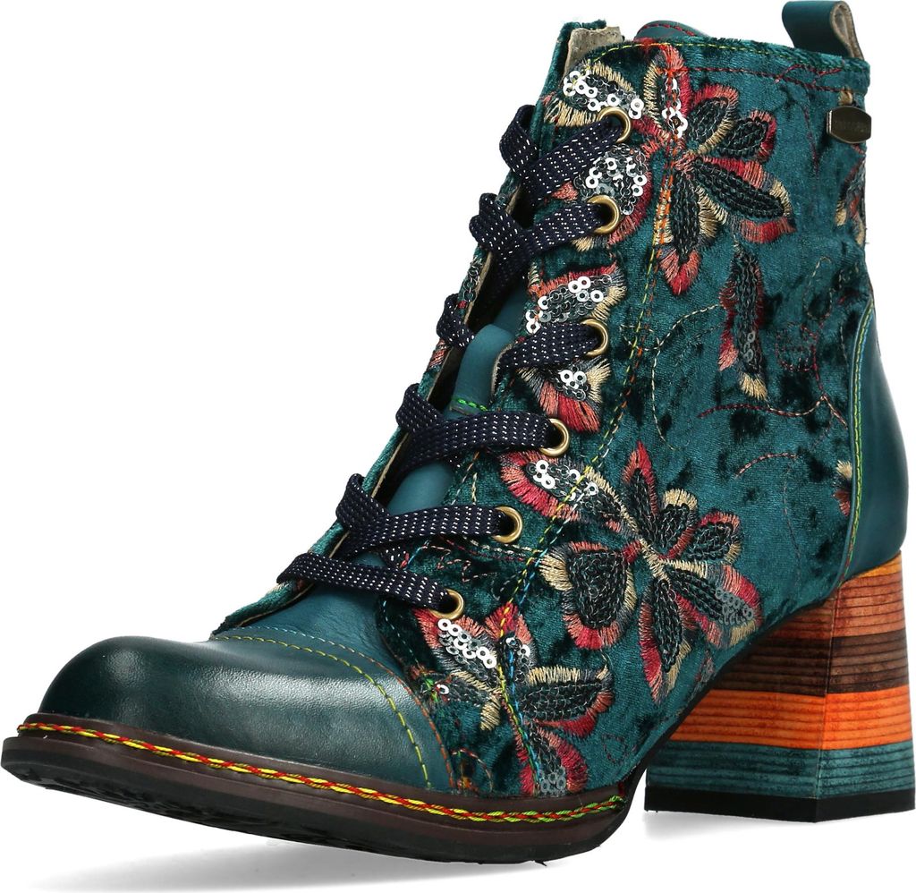 Laura Vita Damen Stiefelette Leder mit Blumenmuster und Cap Produktbild 