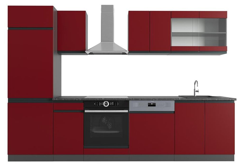 Küchenzeile Vicco R-Line Rot/Anthrazit 300 cm J-Shape, Produktbild 