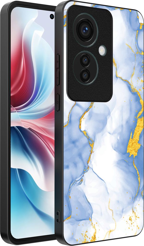 Smartphonica Handyhülle Geeignet für Oppo Reno 11F mit Hellblau Gold Marmor Print - TPU Backcover Case Hellblau Gold Marmor Entwurf
