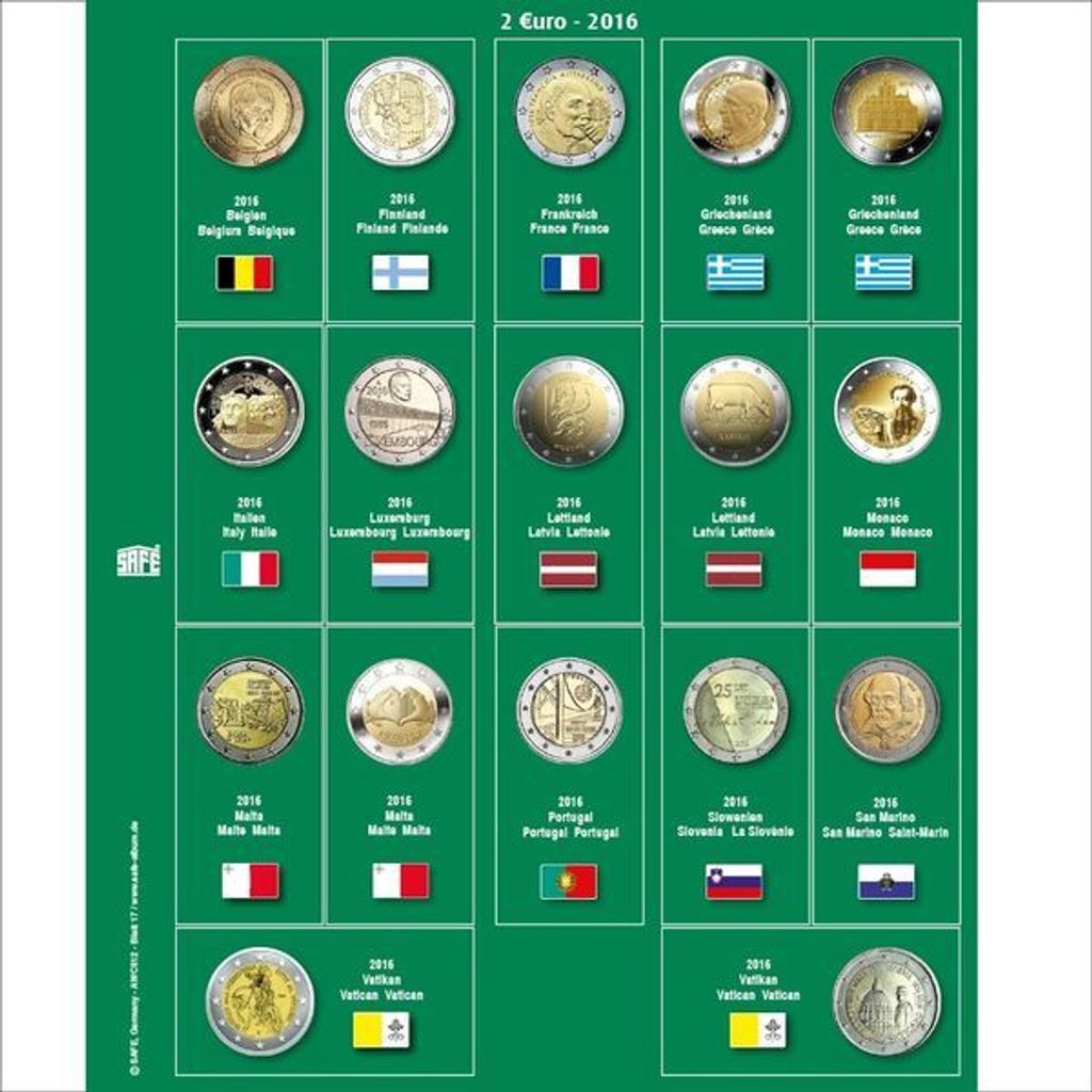 SAFE 7341-17 Münzblatt mit Vordruck für 2 EURO des Jahres 2016
