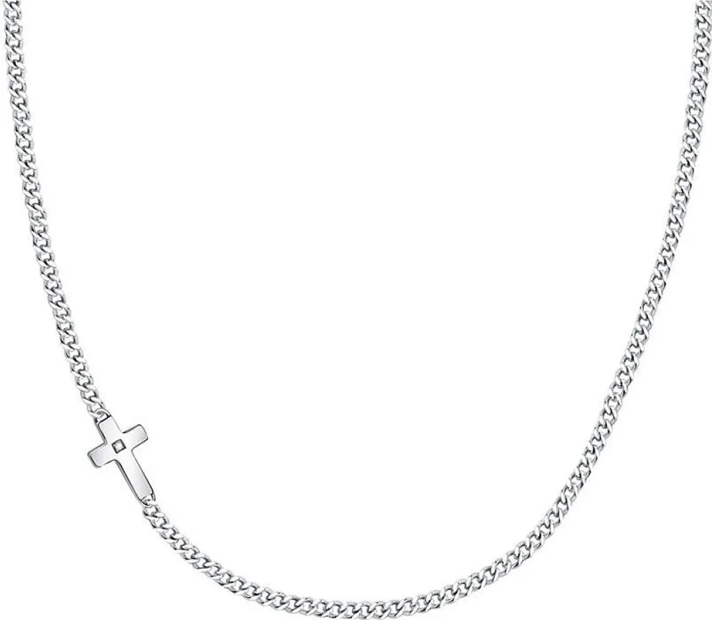 Collier croix acier SKR62 inoxydable et hypoallergénique fini argent