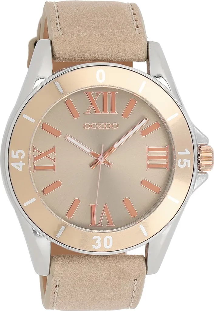 Orologio da polso Oozoo beige rosa Serie Vintage da donna e da uomo analogico al quarzo UOC5736A