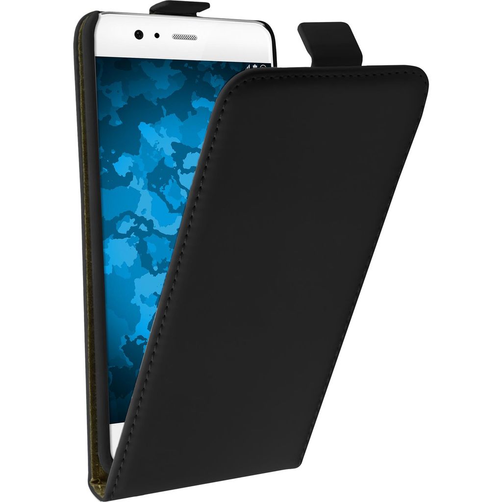 PhoneNatic Kunst-Lederhülle kompatibel mit Huawei P10 Plus - Flip-Case schwarz + 2 Schutzfolien