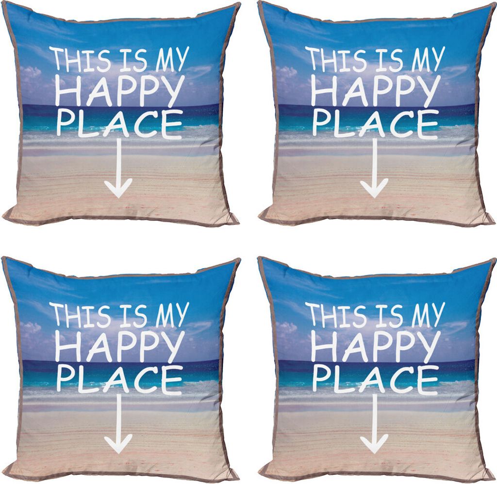 ABAKUHAUS Sprichwort Kissenbezug Set (4 Stück), Dies ist mein Happy Place, Moderner Doppelseitiger Digitaldruck, 45 cm x 45 cm, Mehrfarbig
