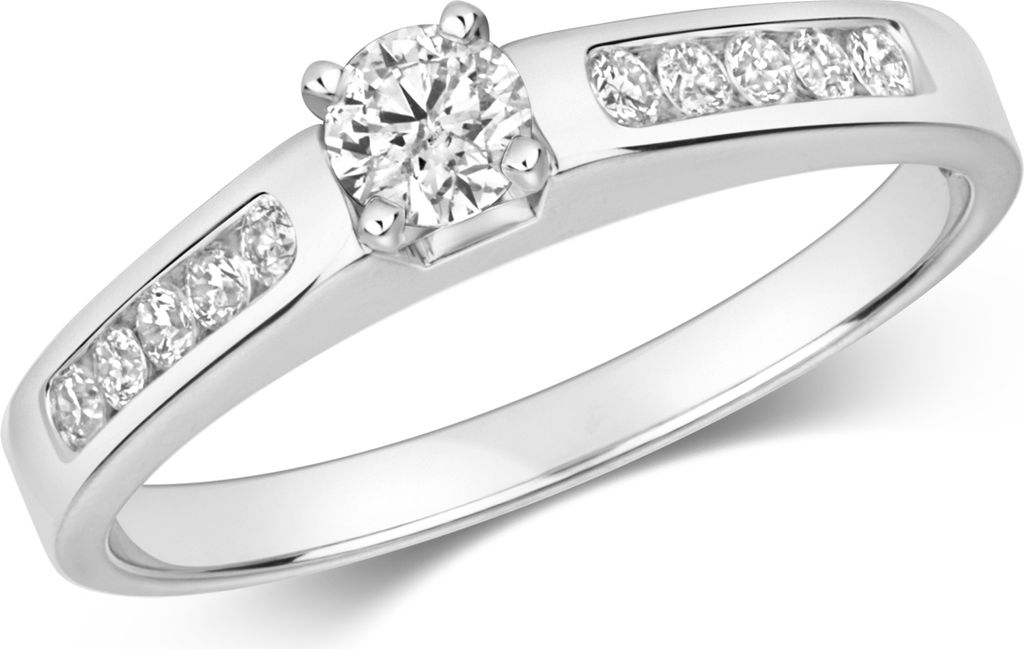 Funkelndes Feuer 9 Karat (375) Weißgold Solitär Verlobung Diamant Damenring Brillant-Schliff 0.37 Karat H - I1 I2, 55 (17.5); TRS319379KWRSO