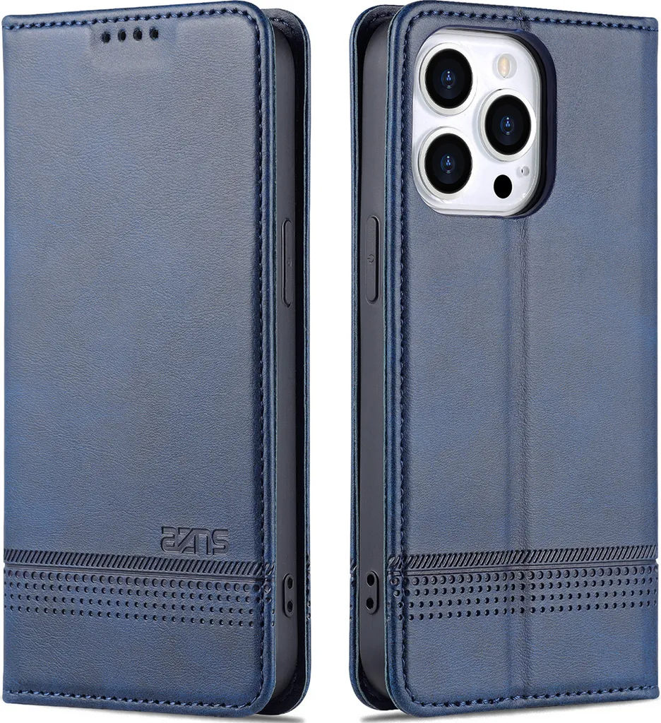 Custodia iPhone 13 Pro Portafoglio in Pelle Blu - Protezione Magnetica