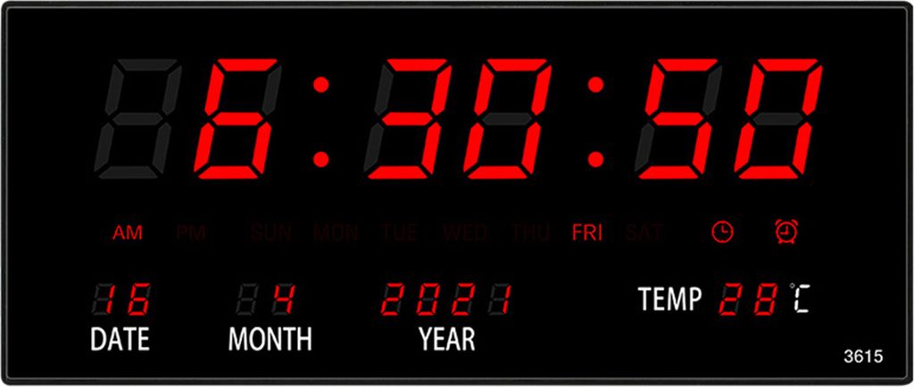LED Digitale Uhr mit Kalender, Temperaturanzeige, leise im Dunkeln leuchtend, präzise Zeitmessung, 35,8x15x2,8cm, rot