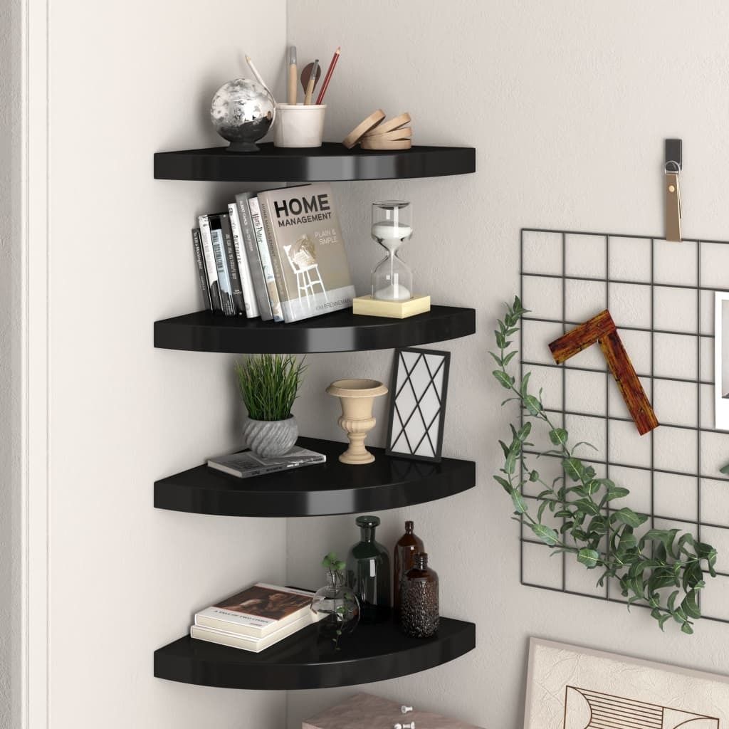 The Living Store Eck-Schweberegale 4 Stk. Schwarz 35x35x3,8 cm MDF