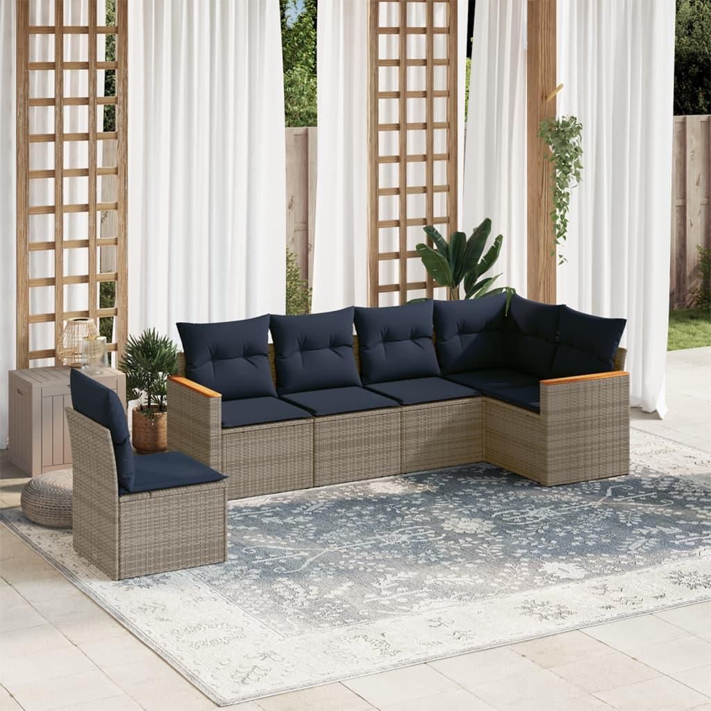 Maison Exclusive - 6-teiliges Gartensofa-Set mit Kissen, grau, Polyrattan