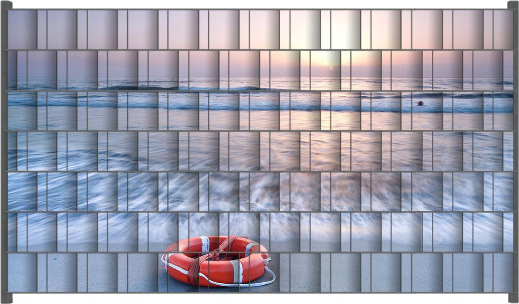 Wallario Zaunsichtschutz mit Motiv Rettungsring am Strand bei Sonnenuntergang für Ein- und Doppelstabmatten Zäune in der Größe 250 x 140 cm