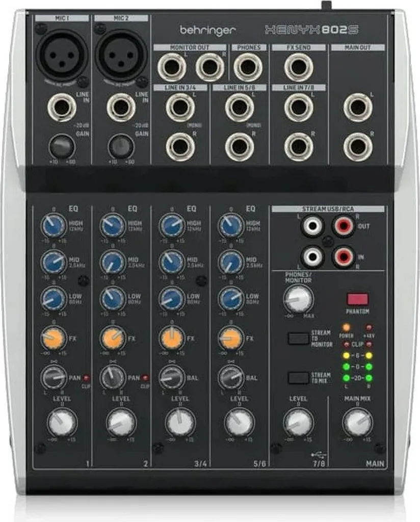 Mixeur Behringer XENYX 802S avec préamplis XENYX et égaliseurs British 3-band
