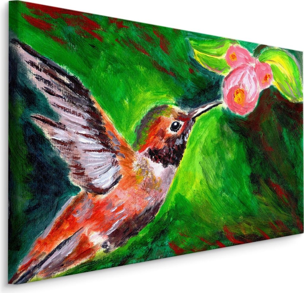Fabelhafte Canvas LEINWAND BILDER 120x80 cm XXL Kunstdruck Vogel Kolibri Blumen Flora