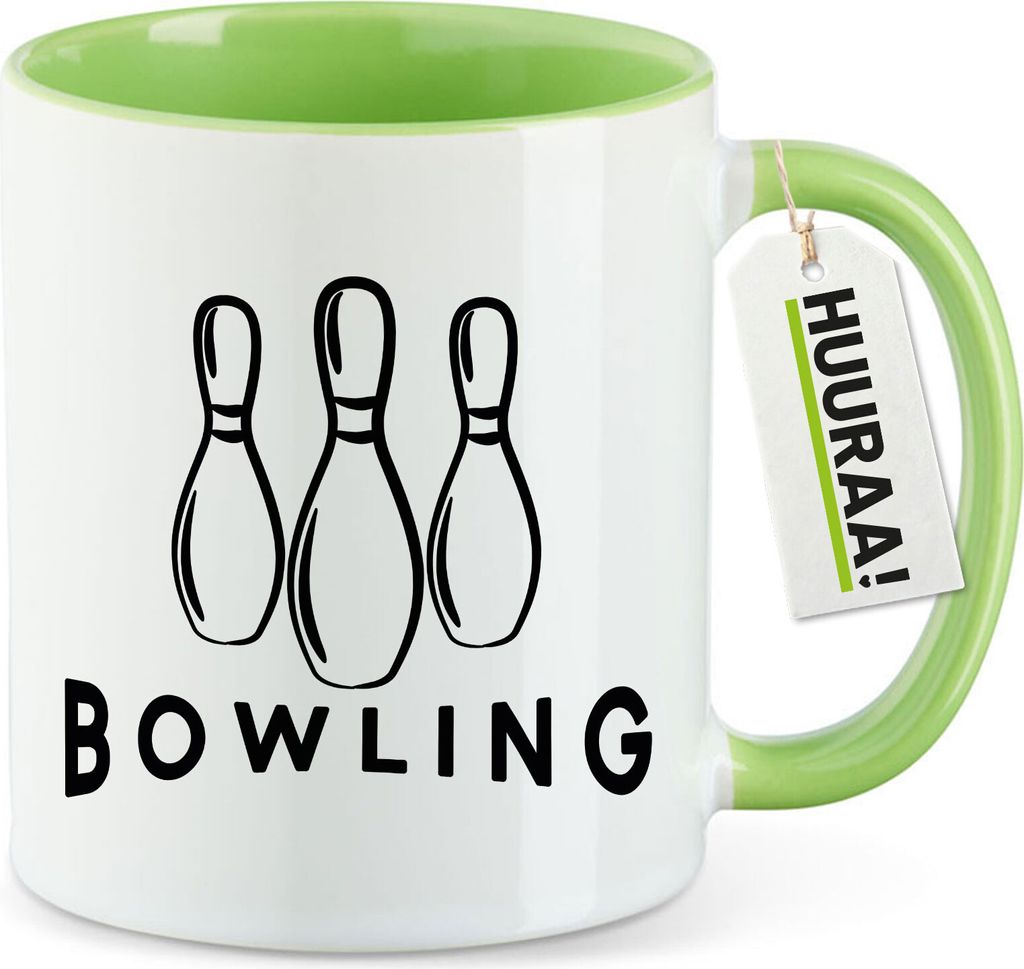 Huuraa Kaffeetasse Bowling Pinns 330ml Grün Keramik Kaffeebecher Geschenkidee