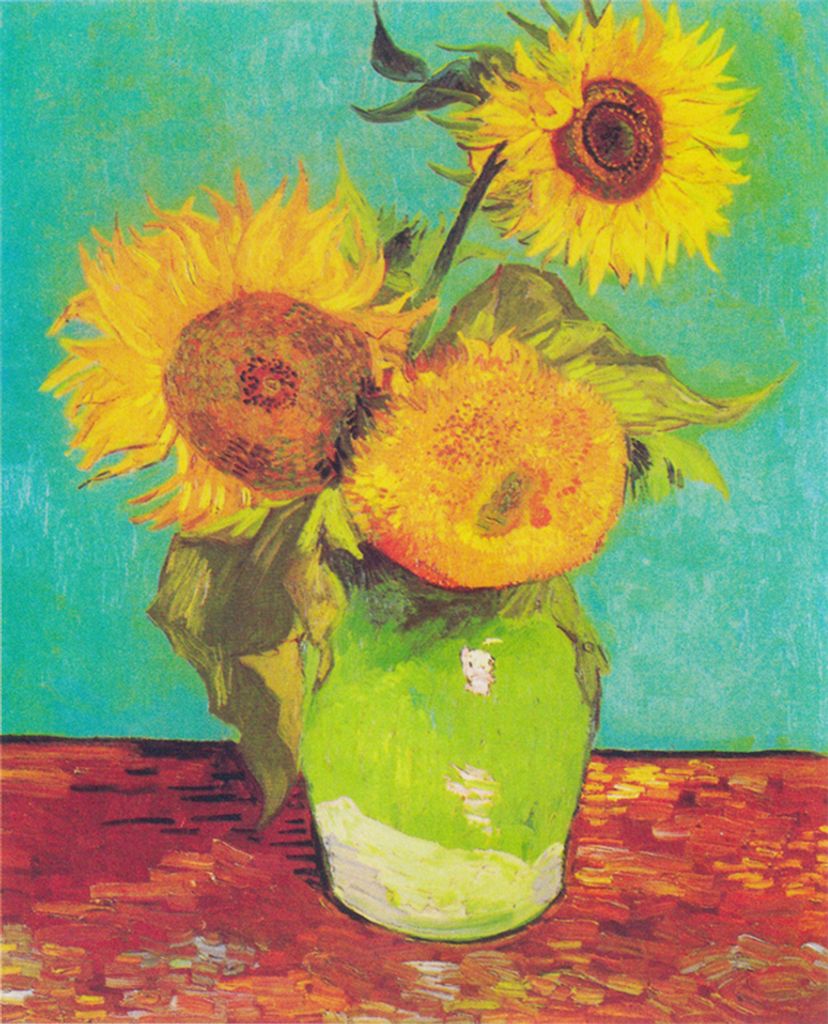 Legendarte - Kunstdruck auf Leinwand - Vase mit Drei Sonnenblumen Vincent Van Gogh - Wanddeko, Canvas cm. 50x60