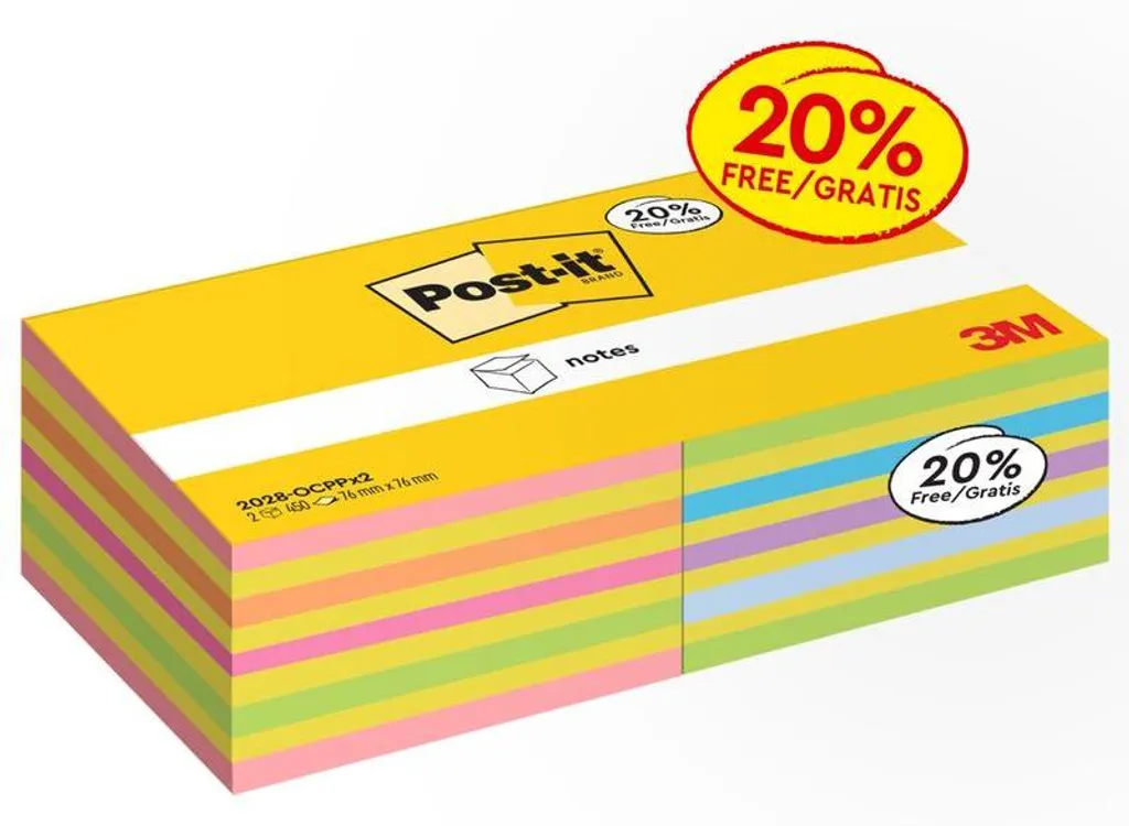 Bloc Post-it Bleu 2028-OCPPX2 avec Adhésif Repositionnable Durable - 2