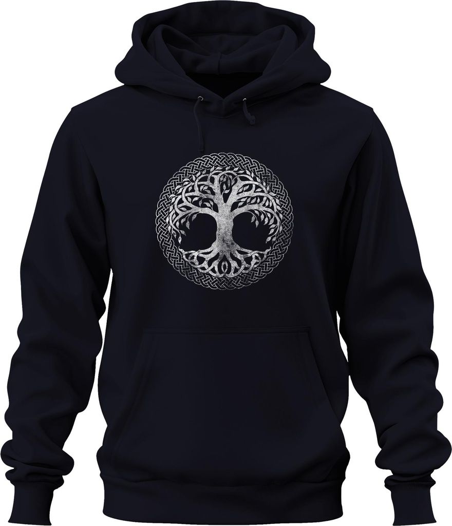 Keltischer Lebensbaum Knoten Ornament Yggdrasil Druide Mystisch Uni Hoodie Kapuzenpullover, Navy, M
