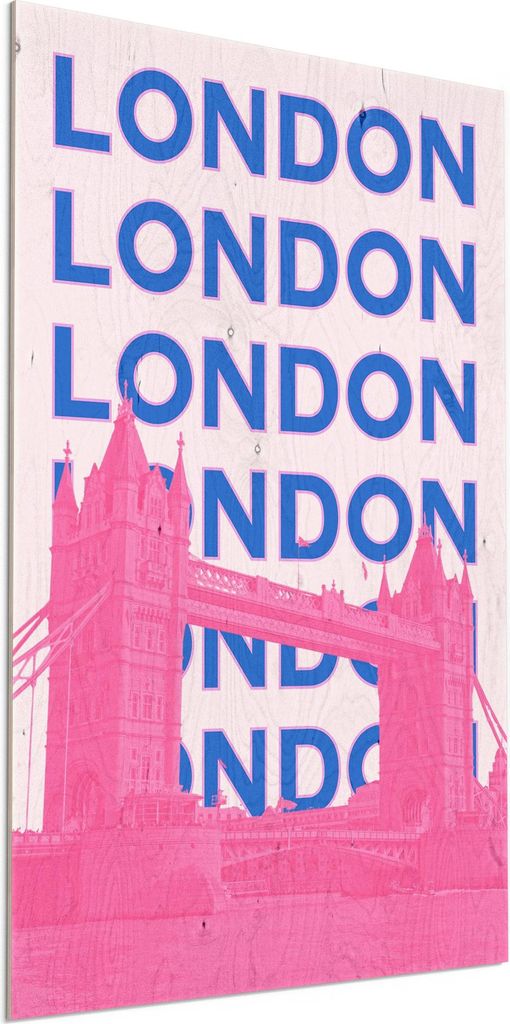 DEQORI Holzbild 60x90 cm 'London Calling' Bild auf Holz Wandbild Kunstdruck nachhaltig