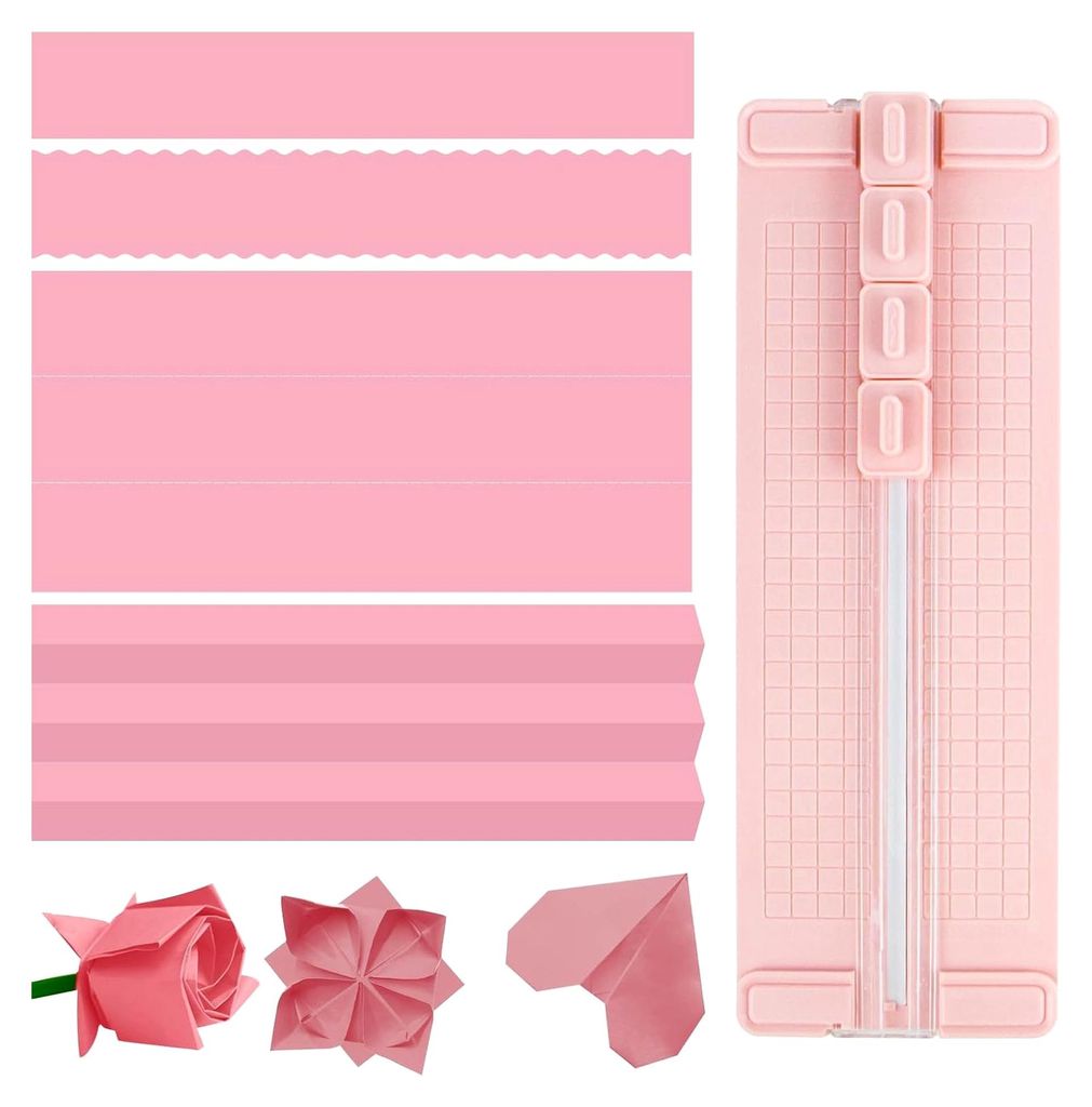 Papierschneider, 4-in-1 Schneidemaschine für Papier, tragbares Schneidegerät für Scrapbooking, Bastelpapier und Postkarten (Rosa)