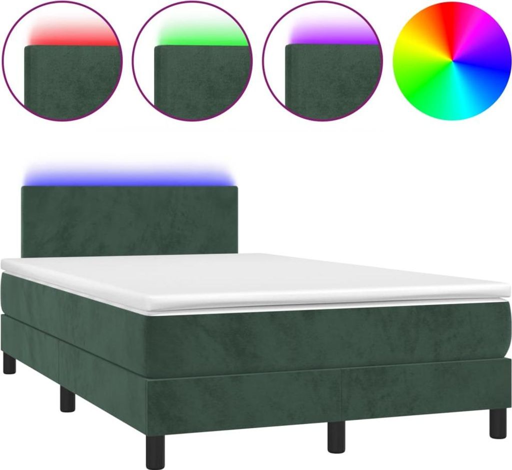 vidaXL Boxspringbett mit Matratze & LED Dunkelgrün 120x200 cm Samt