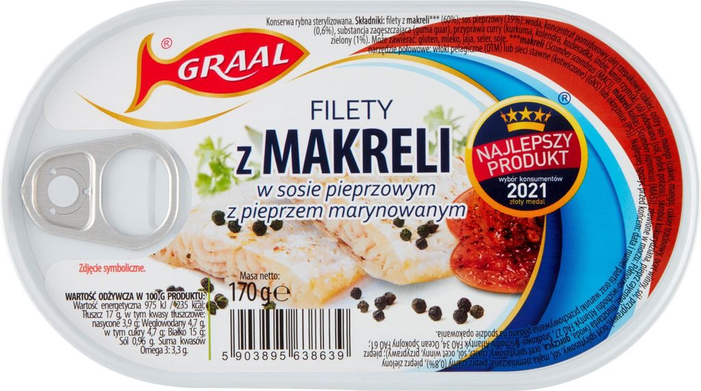 GRAAL Filety z Makreli w Puszce w Sosie Pieprzowym Konserwa Zdjęcie produktu 