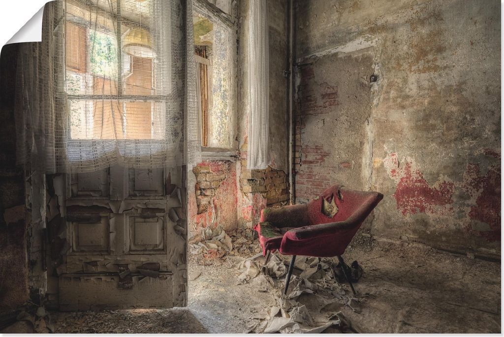 ARTland Poster Lost Place - roter Sessel I Größe: 60x40 cm