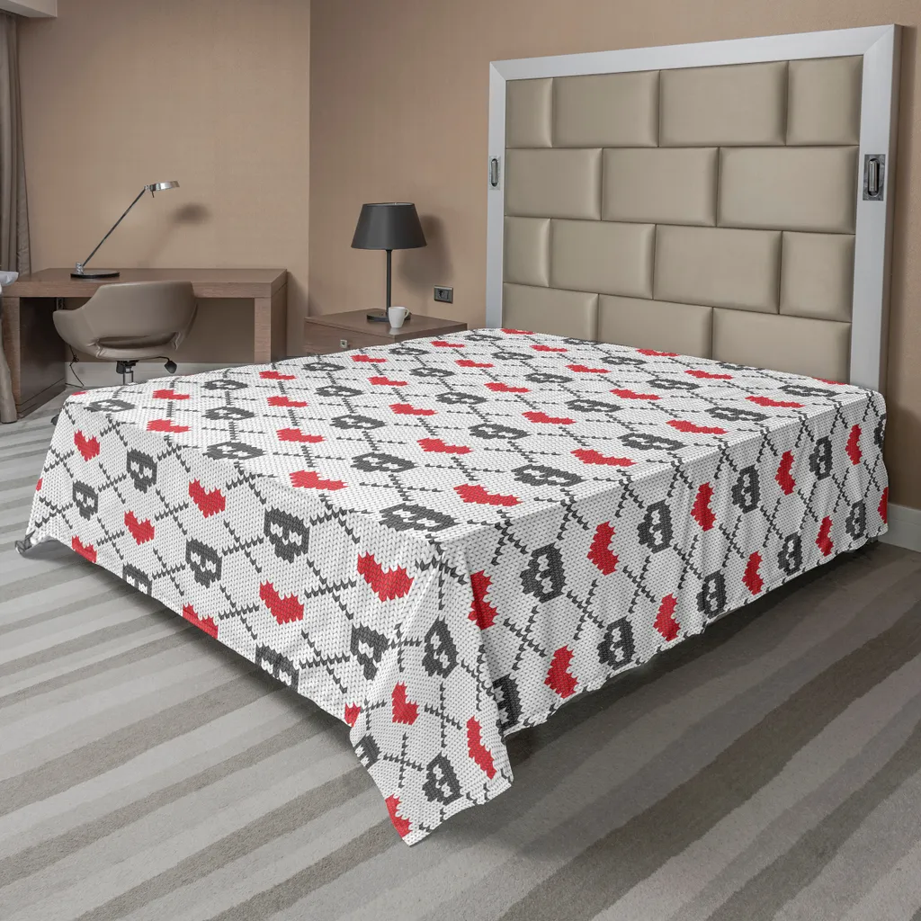 Drap plat décoratif Crânes et Croix pour grand lit double 260x228 cm