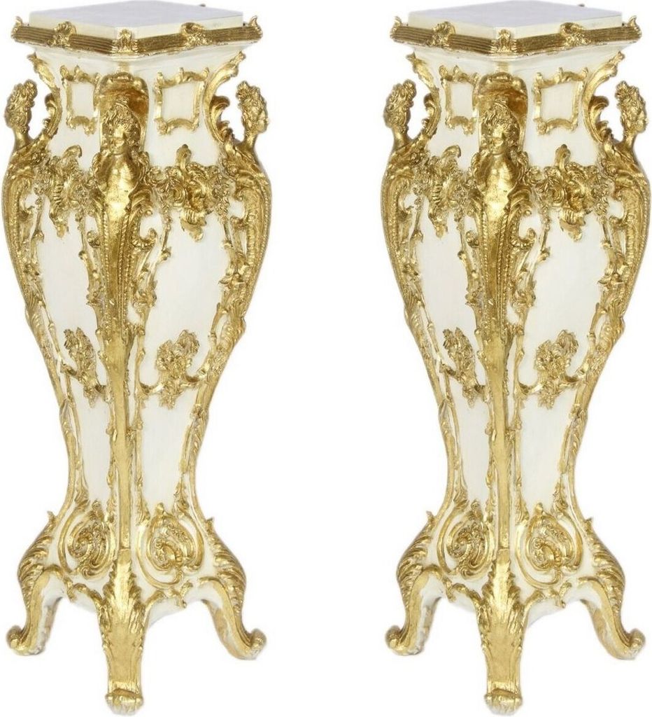 Casa Padrino Barock Säulen Set Creme / Gold 25 x 25 x H. 70 - Antik Stil Säulen - Prunkvolle Barock Möbel