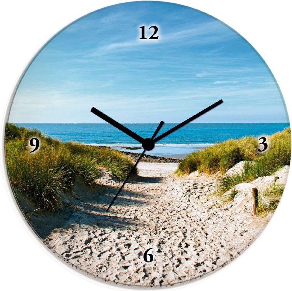ARTland Glas Wanduhr Quarzuhr - schwarzer Zeiger Strand mit Sanddünen und Weg zur See Größe: 30x30 cm