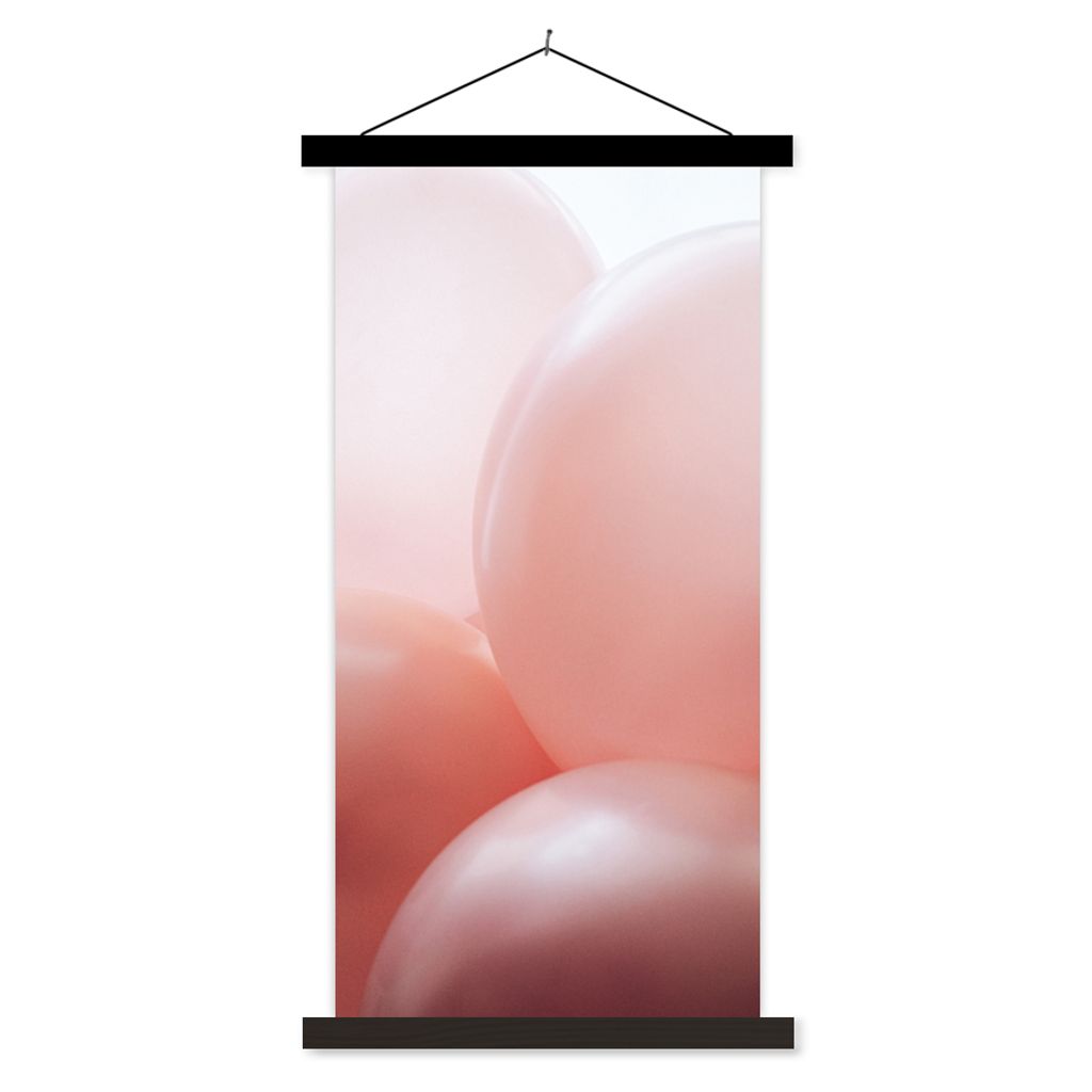 MuchoWow Textilposter Ballon - Rosa - Pastell 60x120 cm mit schwarzem Rahmen - Magnete