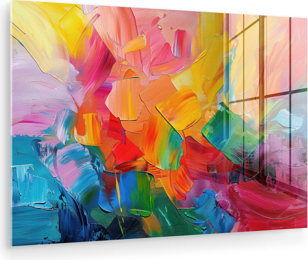 MuchoWow Glasbilder - Bilder auf Wandbild - Foto auf Glas Abstrakt - Lackierung - Modern - Farbenfroh 120x80 cm Wanddekoration aus Glas - Acrylglas...