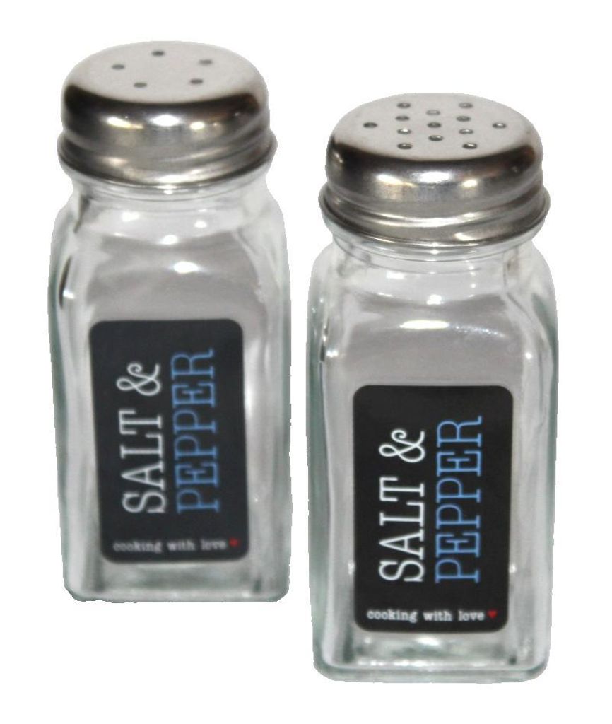 Salzstreuer, Pfefferstreuer SET, Glas mit rostfreiem Edelstahl