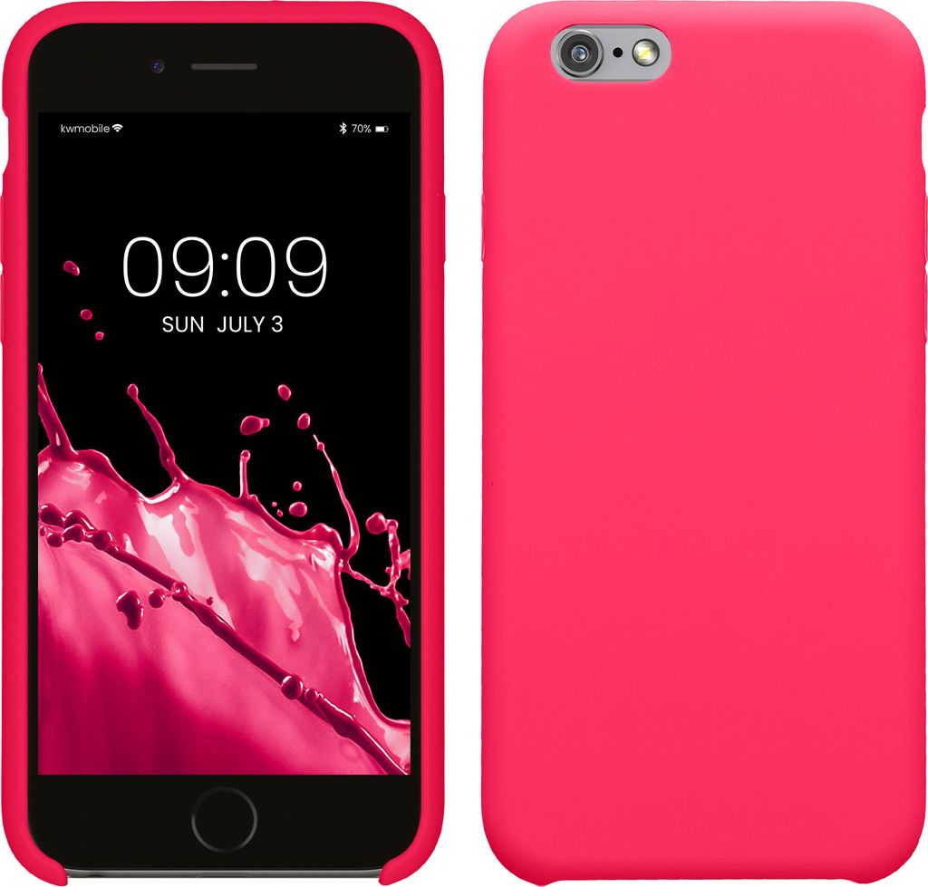 kwmobile Hülle kompatibel mit Apple iPhone 6 / 6S Hülle - Silikon Handy Case - Handyhülle weiche Oberfläche - kabelloses Laden - Neon Pink