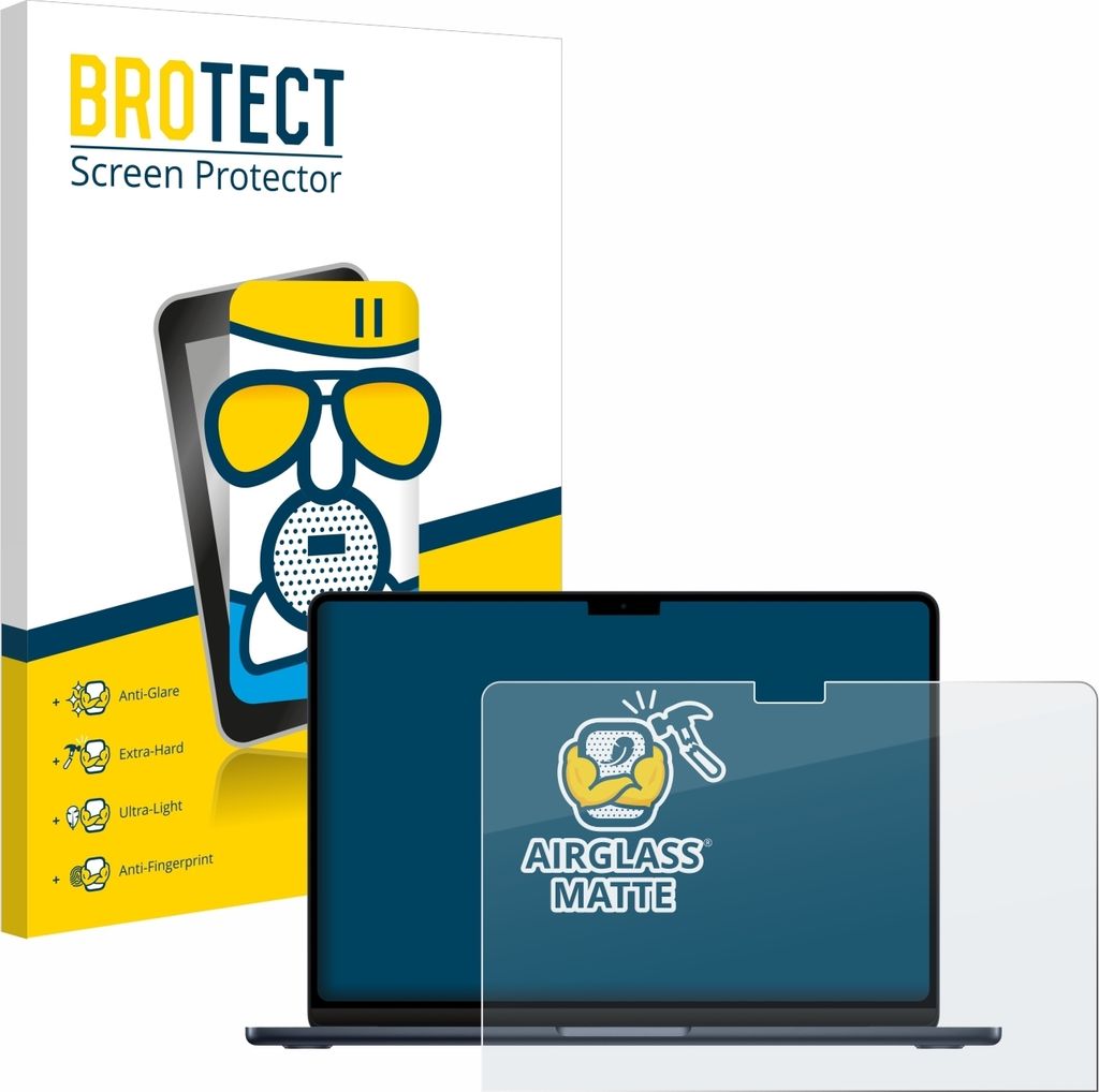 BROTECT Entspiegelungs Schutzglas für Apple MacBook Air 13" M3 2024 / M2 2022 Schutzfolie Panzer Folie Glas Display Schutz matt